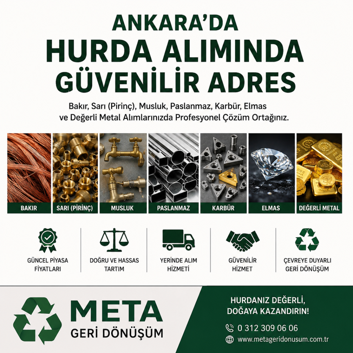 Ankara Hurda Bakır, Sarı (Pirinç), Musluk, Paslanmaz, Karbür, Elmas ve Değerli Metal Alımı